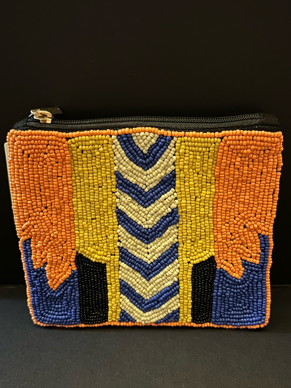Hand Beaded Chevron & Colorblock Wallet Clutch Card Case Orange, Yellow & Blue